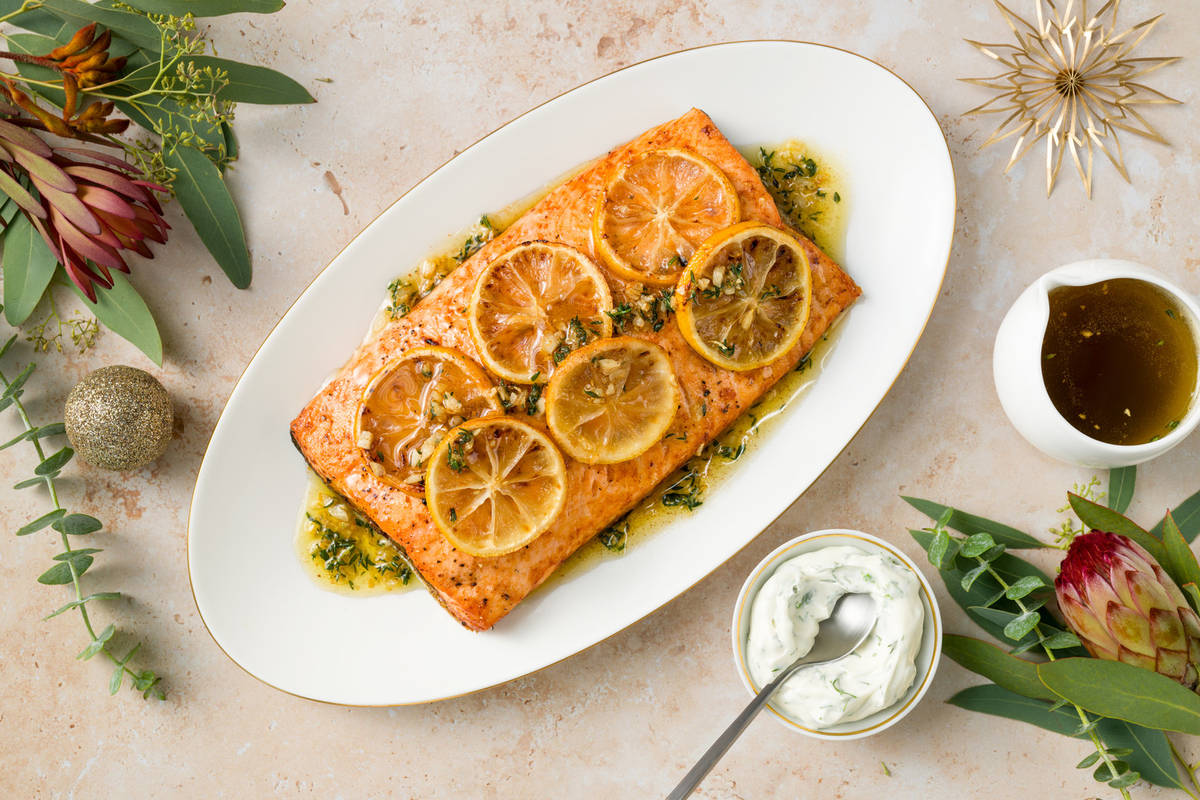 [4-6P] Baked Lemon Salmon & Herby Mayo