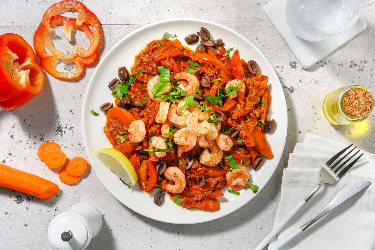 Crevettes à l'ail, olives Lecino et citron