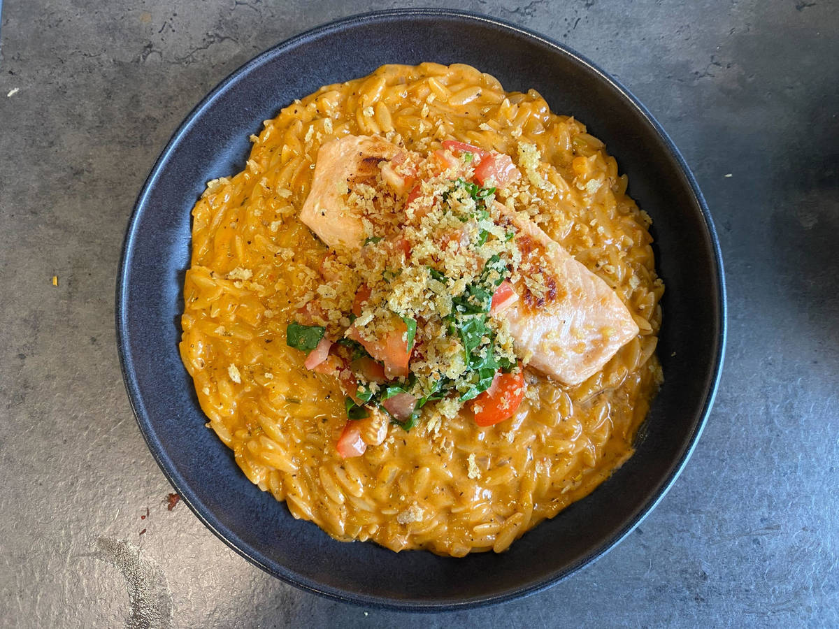 Mediterranean salmon and orzotto