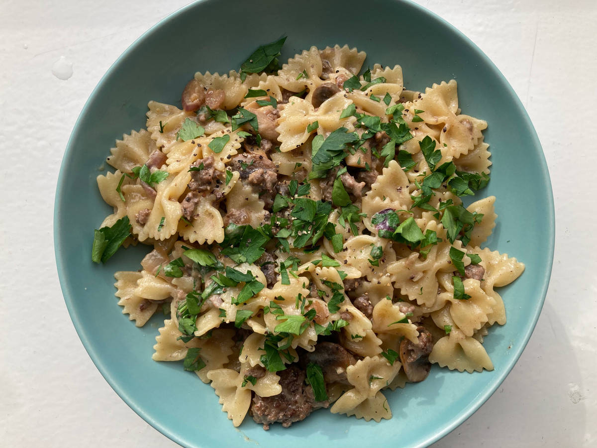 Beef and mushroom farfalle