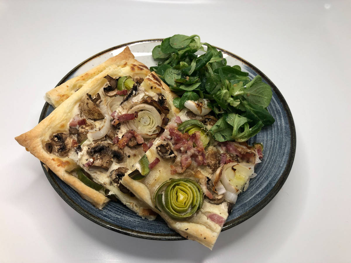 Speck und Pilz Tarte mit Porree