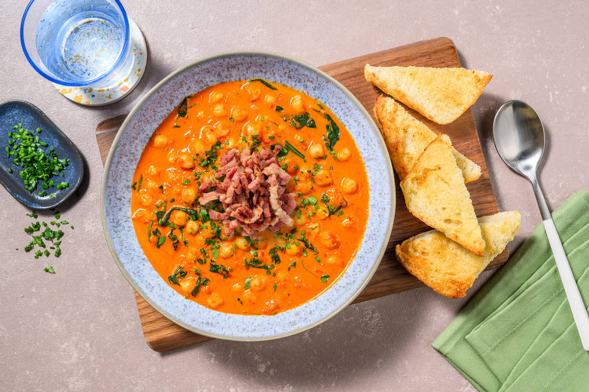 Geröstete Paprika-Suppe mit extra Bacon