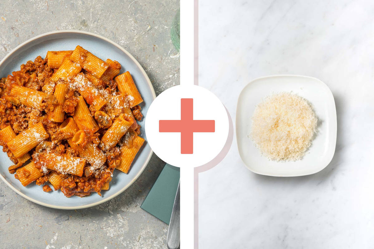 Cheesy Spicy Harissa Beef and Pork Rigatoni