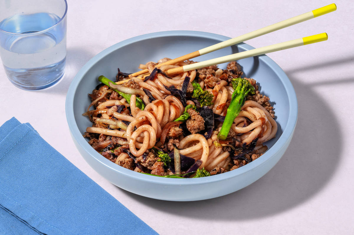 One Pan Ginger Hoisin Pork Udon