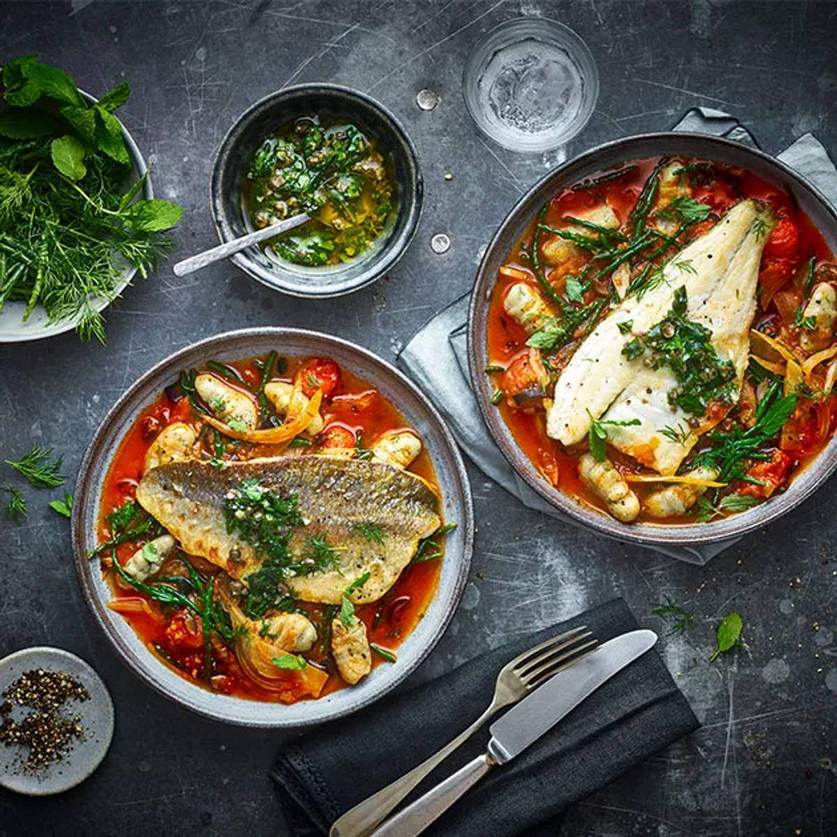 Sea Bass and Blush Tomato Gnocchi