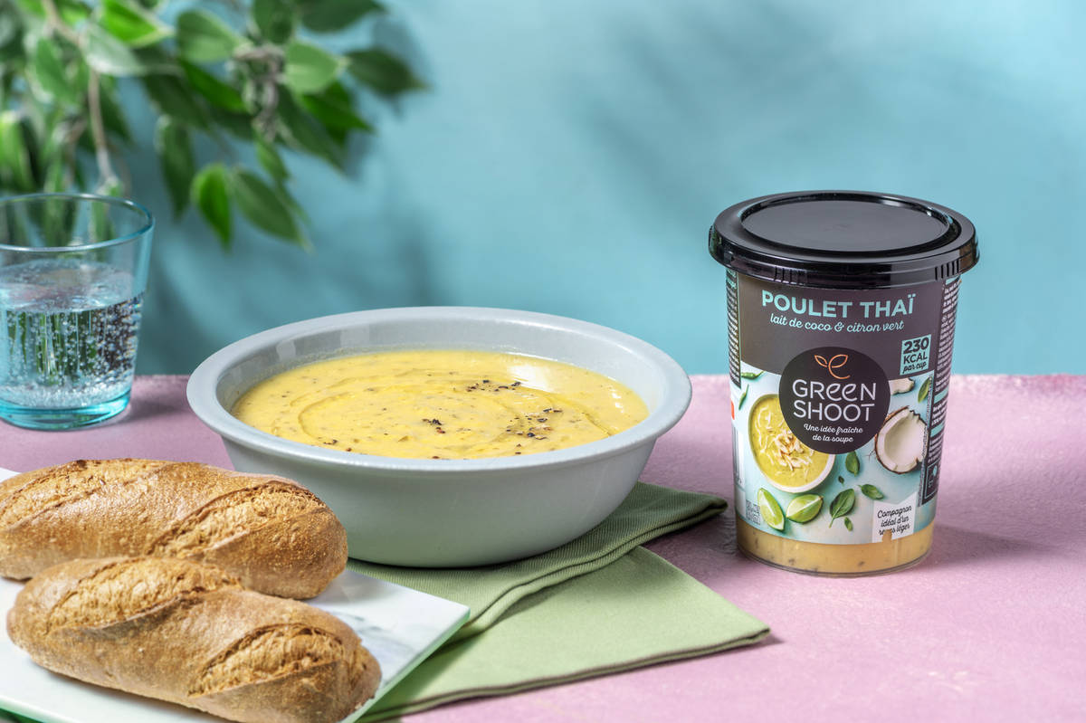 Soupe thaï poulet-gingembre & son pain