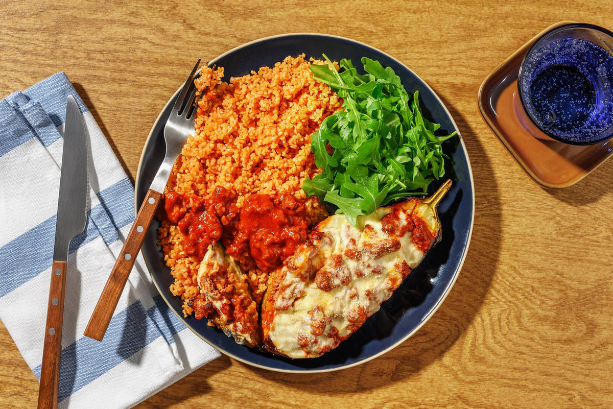 Greek Style Grilled Aubergine and Lamb Papoutsakia