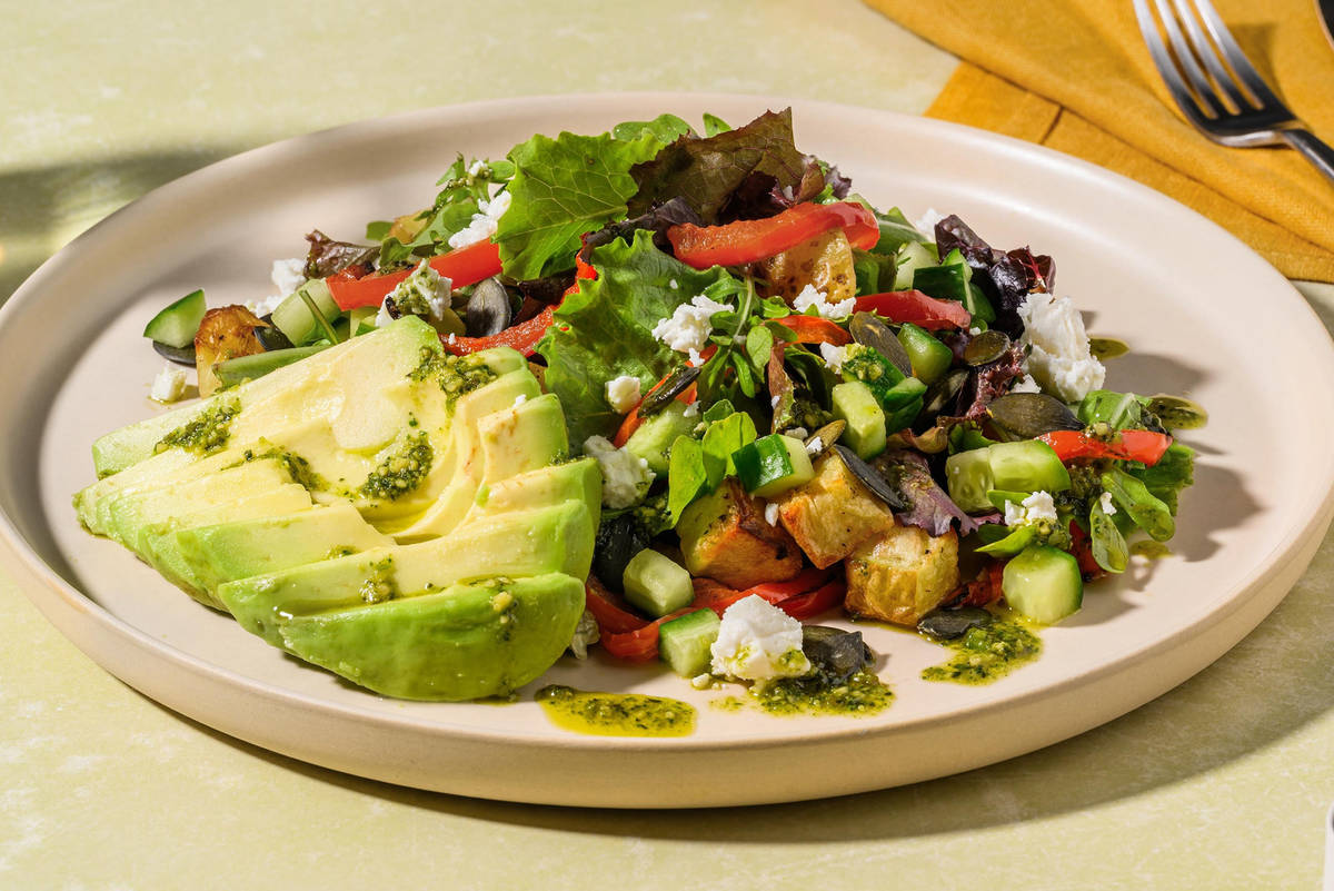 Mediterranean Style Chicken and Avocado Sunshine Salad