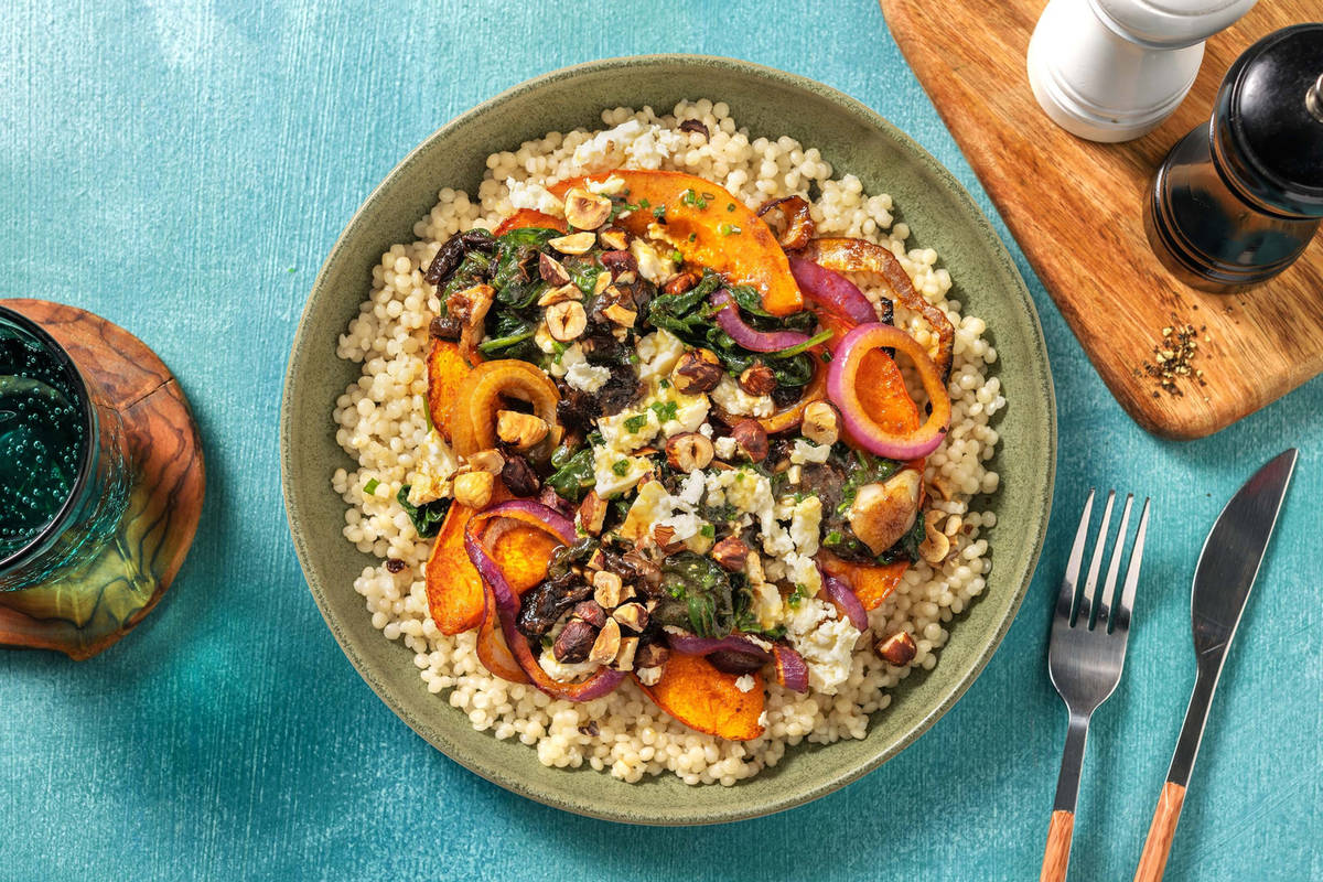Couscous perlato formaggio greco e verdure arrostite