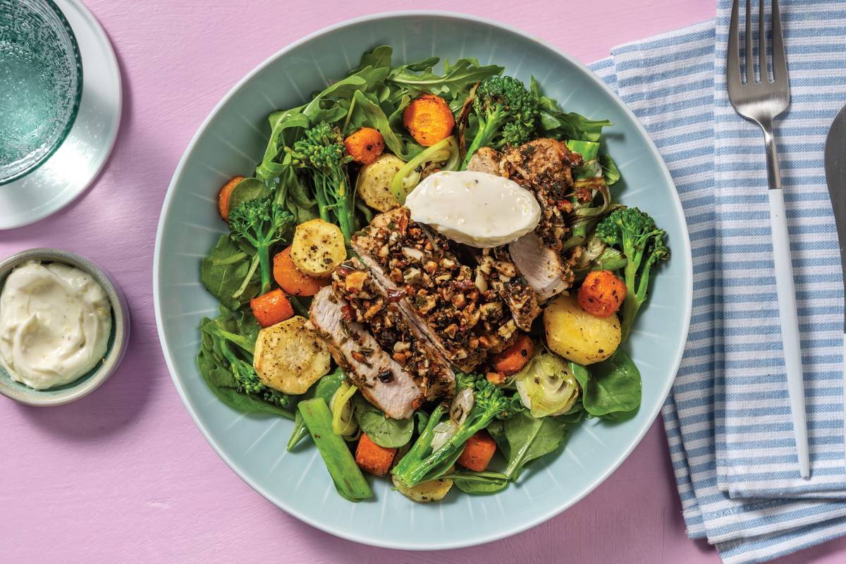 Almond-Crusted Pork & Roast Veggie Salad