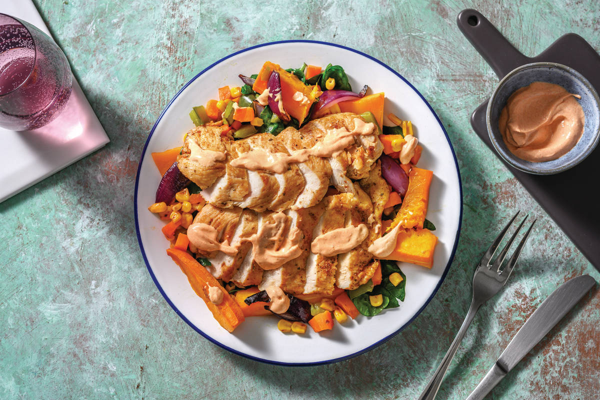 Smokey Chicken & Roasted Veggies with Chipotle Yoghurt