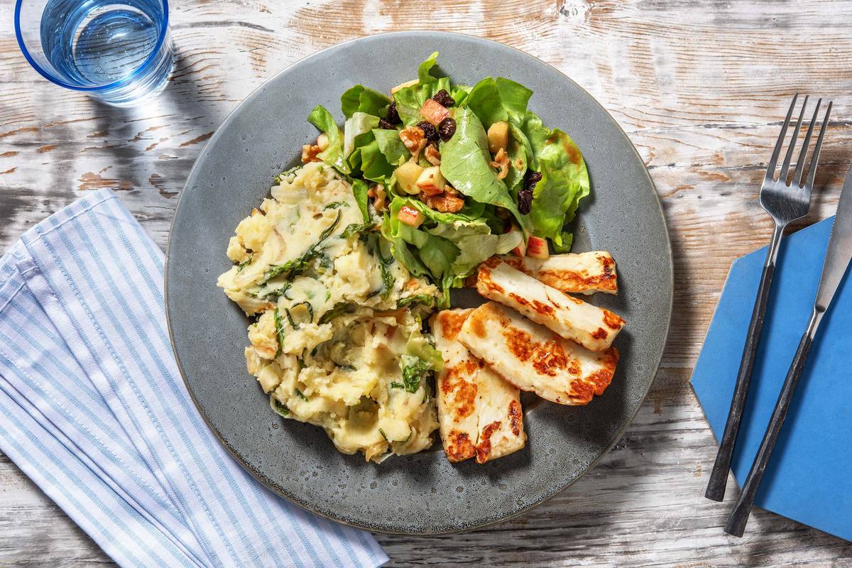 Andijviestamppot met gebakken halloumi