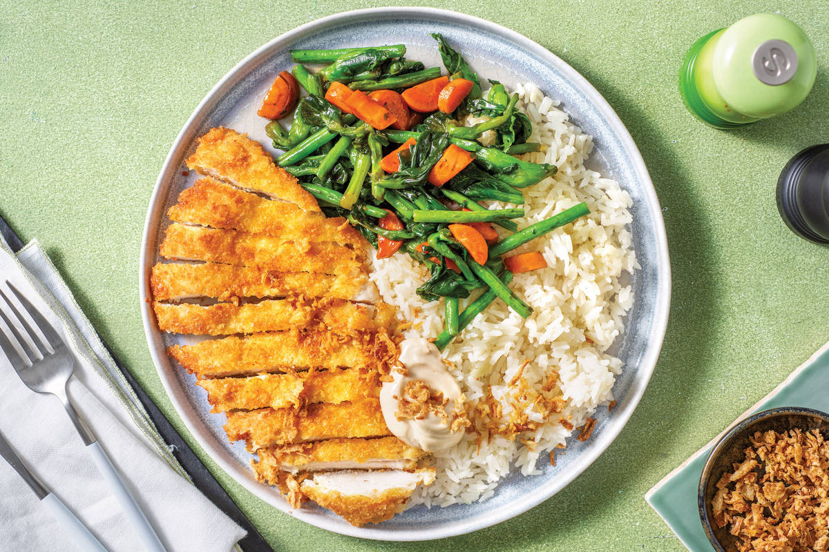 Asian Chicken Schnitzel & Garlic Rice