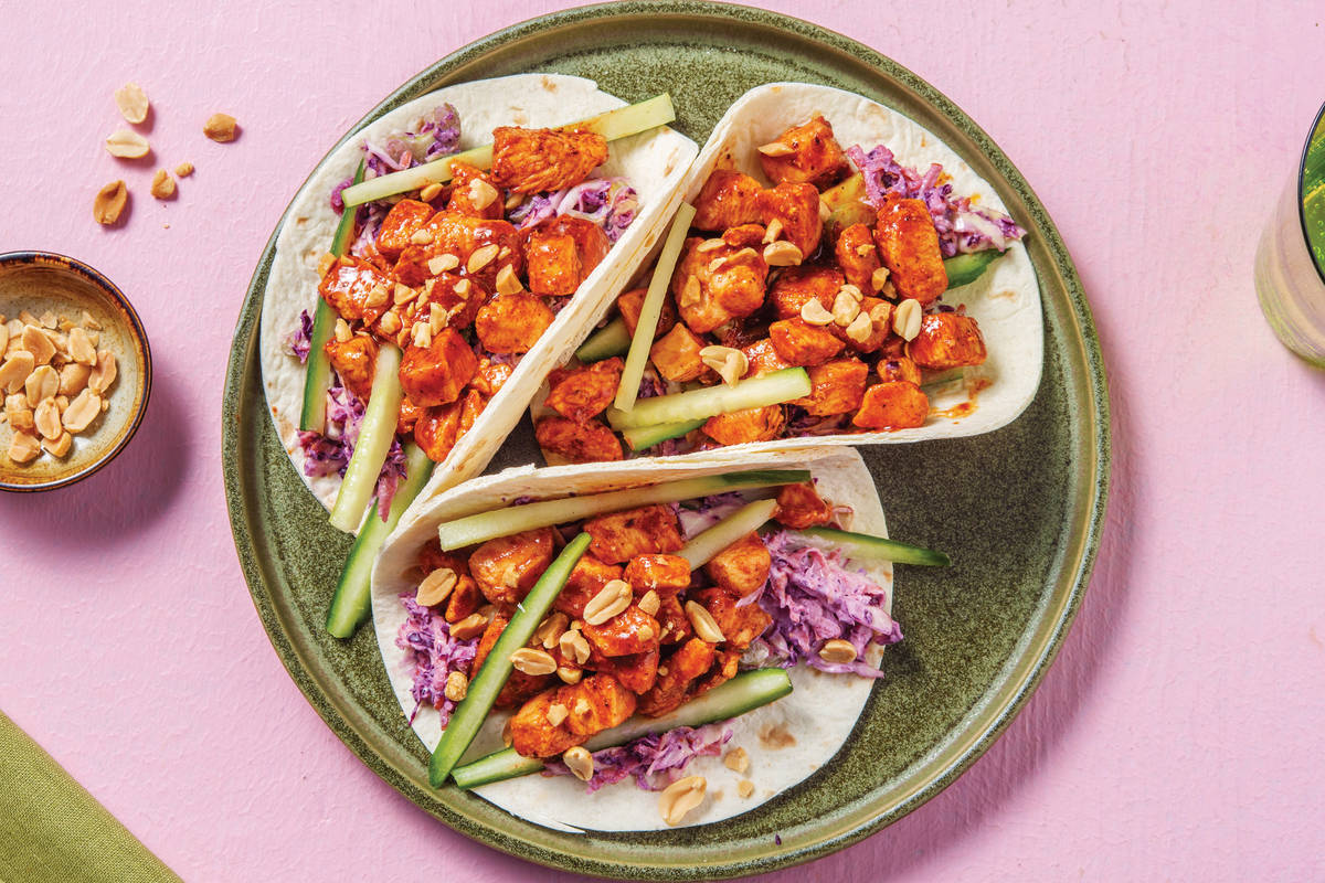 Easy Asian Chicken Tacos & Creamy Soy Slaw