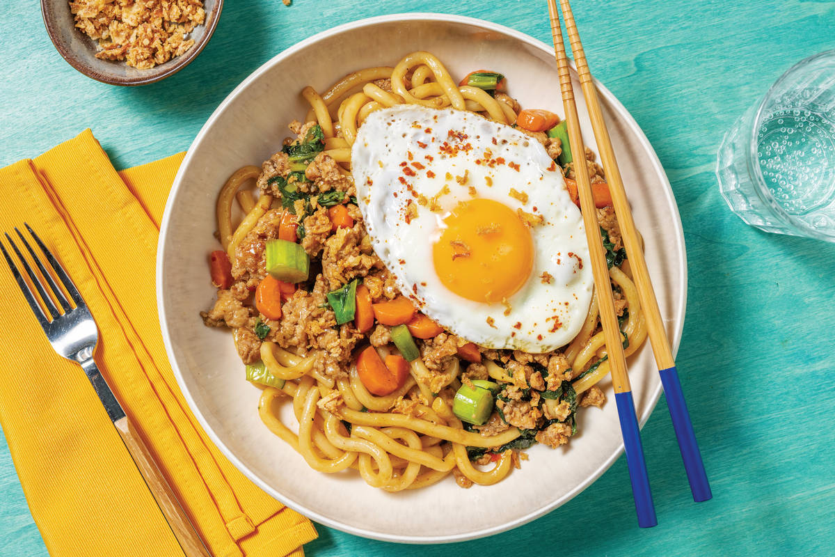 Quick Asian Pork & Veggie Udon Noodles