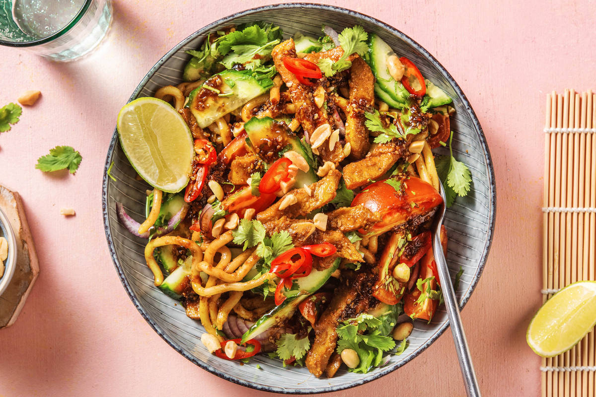 Aziatische fusionsalade met vegetarische runderstukjes