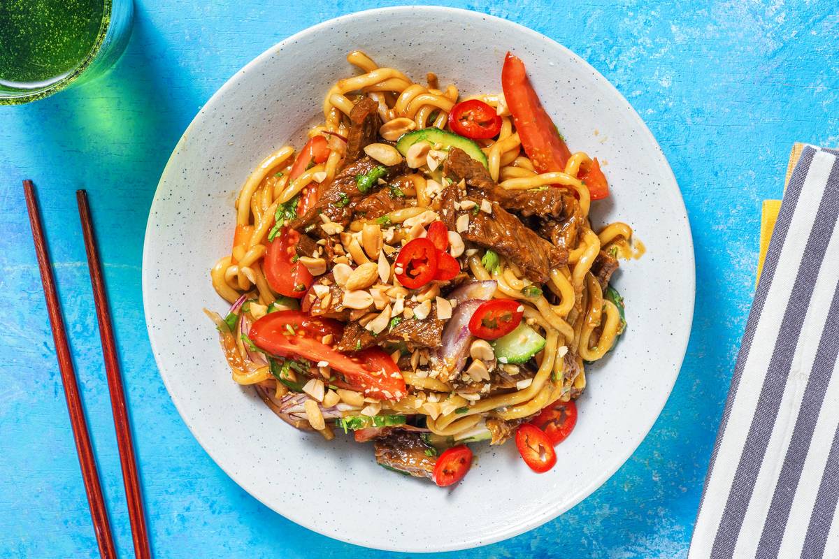 Aziatische fusionsalade met vegetarische runderstukjes