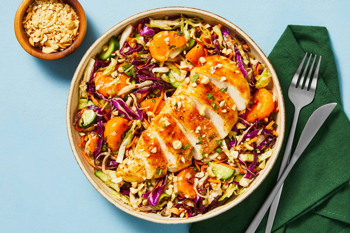 Salade de hauts de cuisse de poulet au chili doux et clémentines