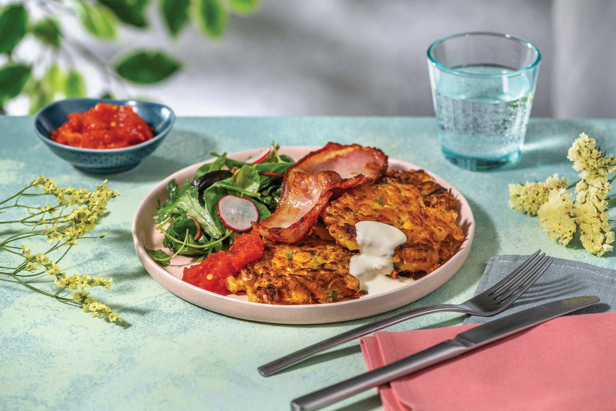 Bacon & Corn Fritter Stack