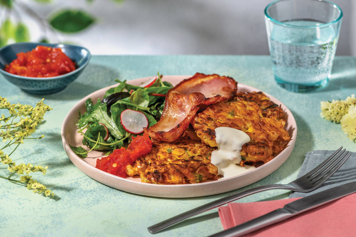 Bacon & Corn Fritter Stack