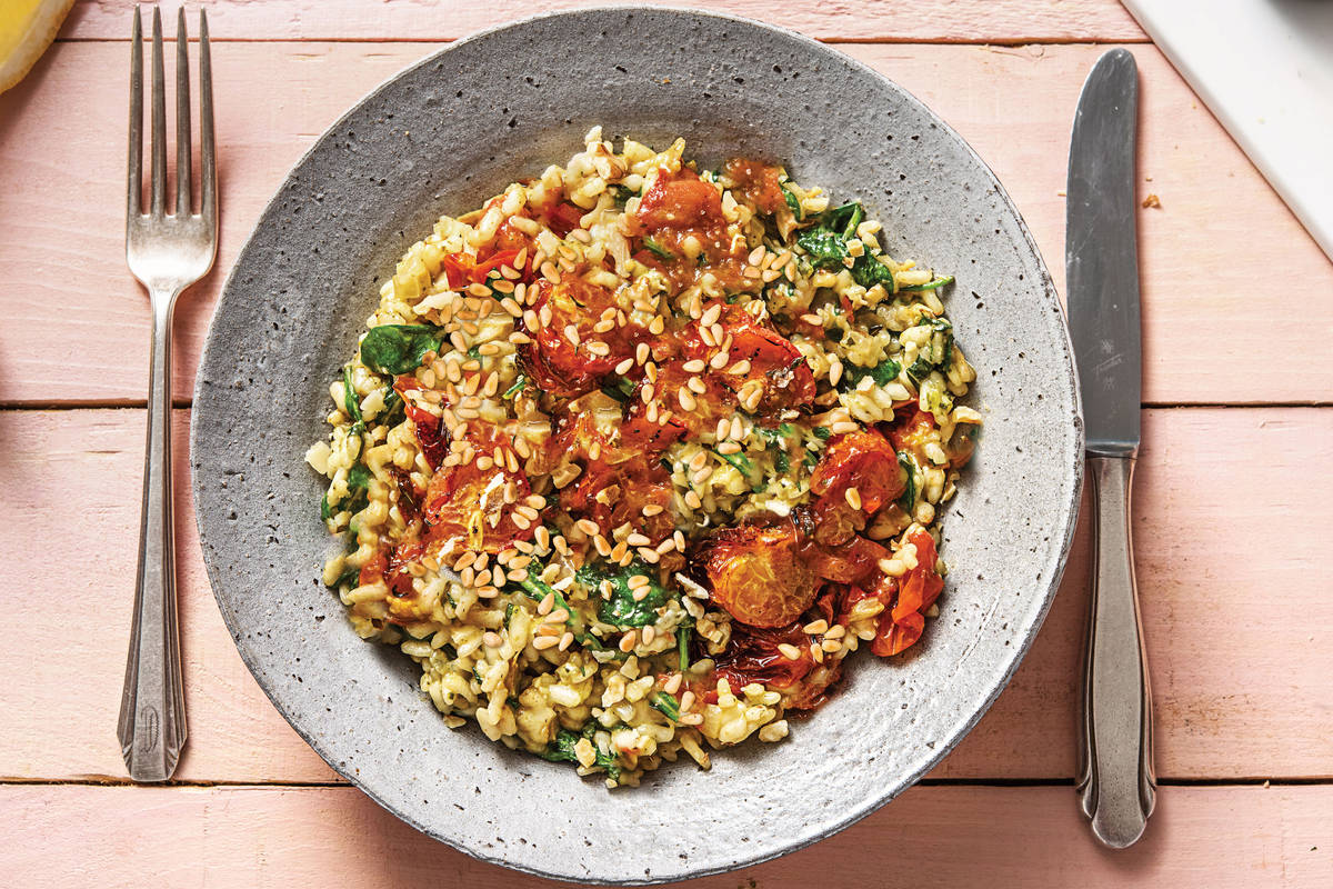 Baked Cherry Tomato & Pesto Risotto