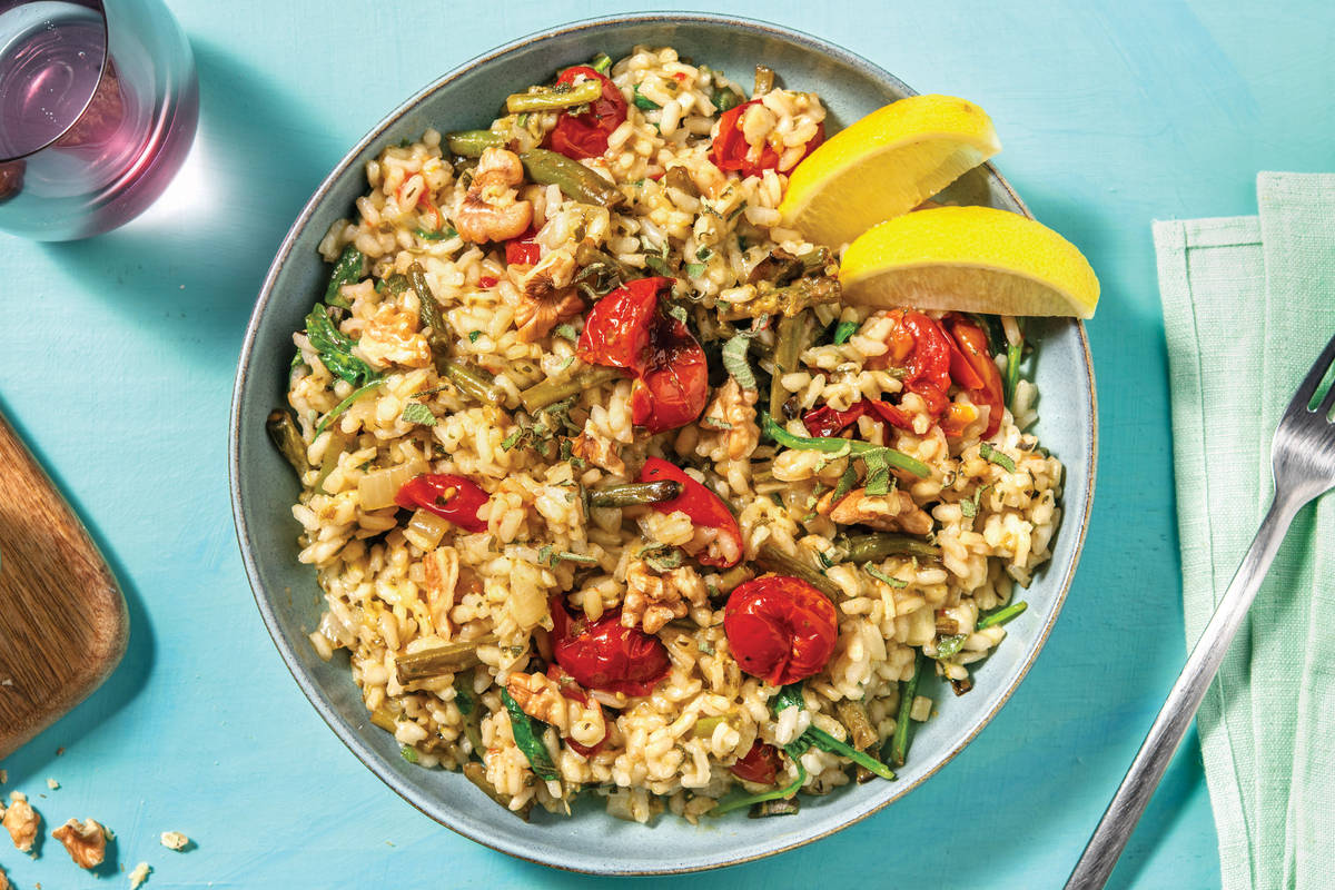 Baked Cherry Tomato & Pesto Risotto