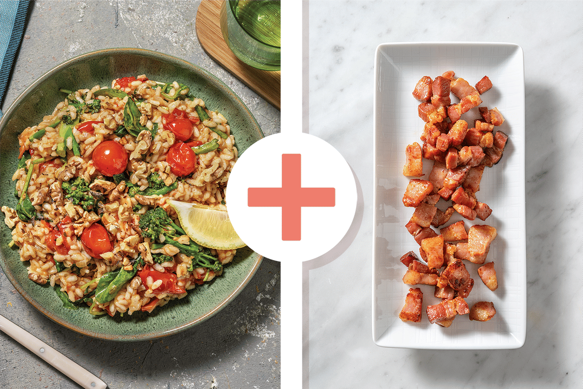 Baked Cherry Tomato, Bacon & Pesto Risotto