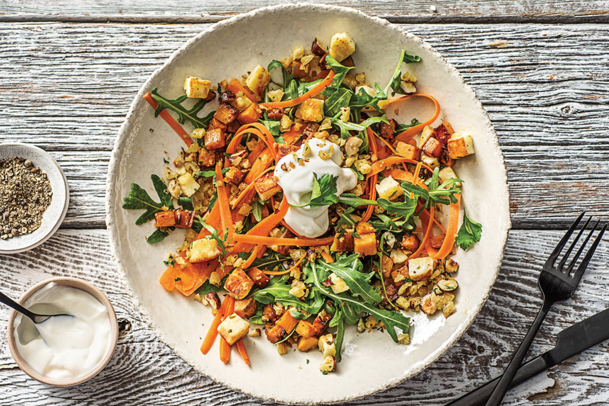 Warm Sweet Potato, Basil Haloumi & Rocket Salad