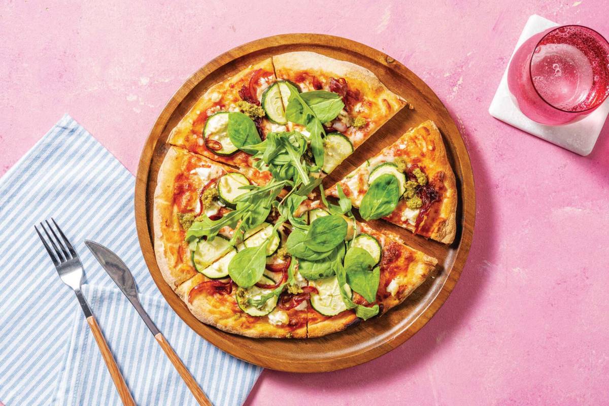 Easy Cheddar, Fetta & Pesto Pizza