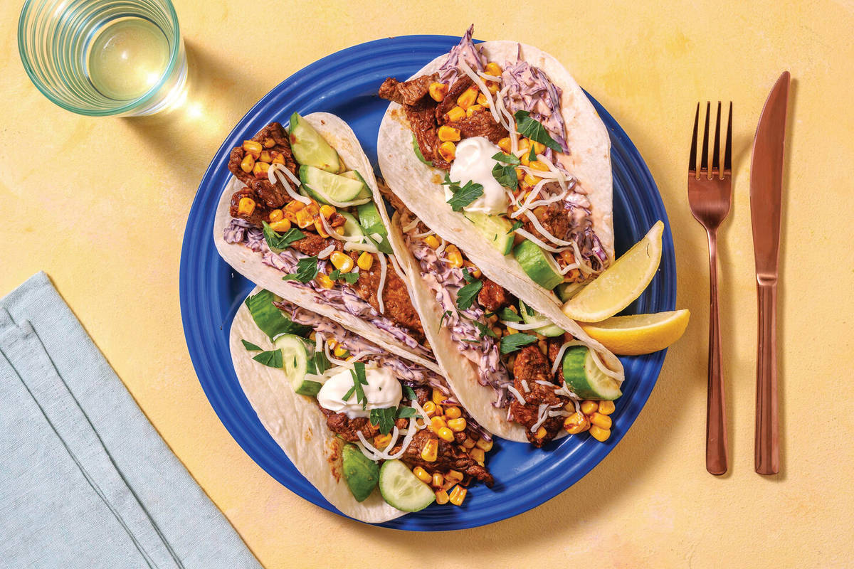 BBQ Beef Tacos with Slaw & Sour Cream