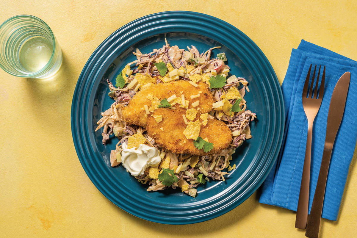 Mexican Crumbed Chicken & Corn Chip Slaw Bowl with Sour Cream & Cheese