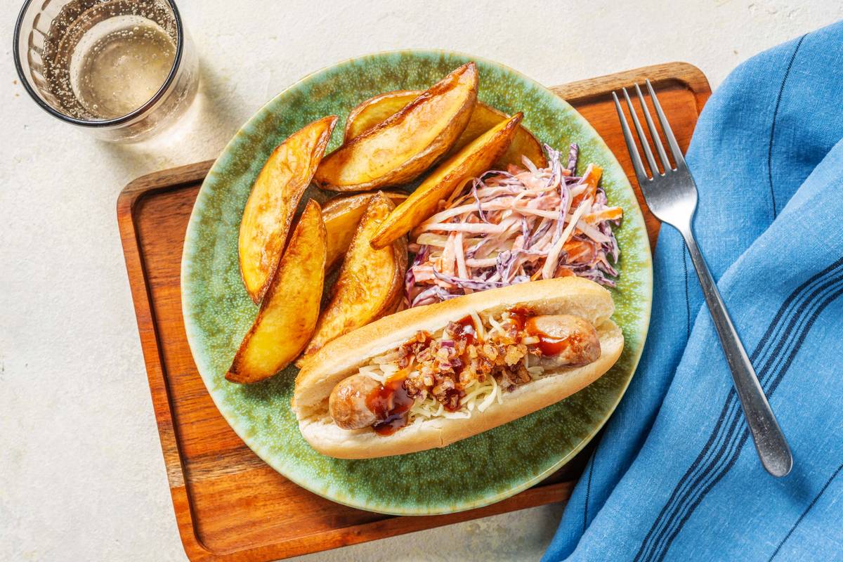 BBQ Glazed Sausages in Buns and Wedges