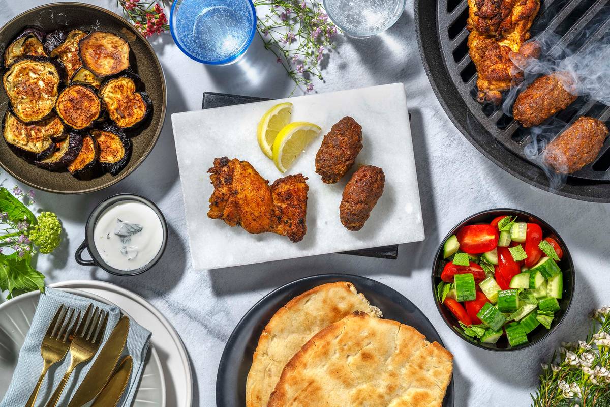 BBQ Lamb Shawarma Koftas and Spiced Chicken