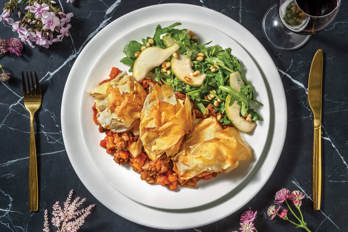 Beef Brisket & Red Wine Jus Filo Pie