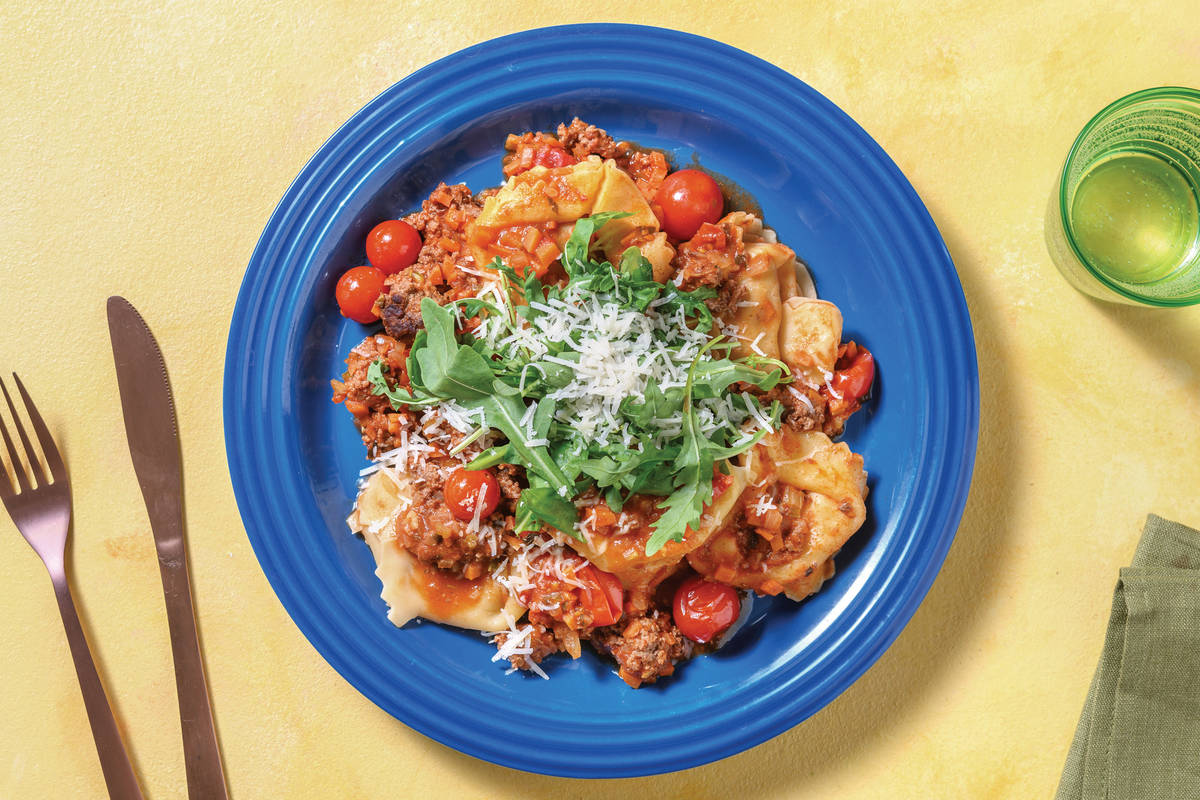 Beef & Cherry Tomato Ravioli with Parmesan & Rocket Salad