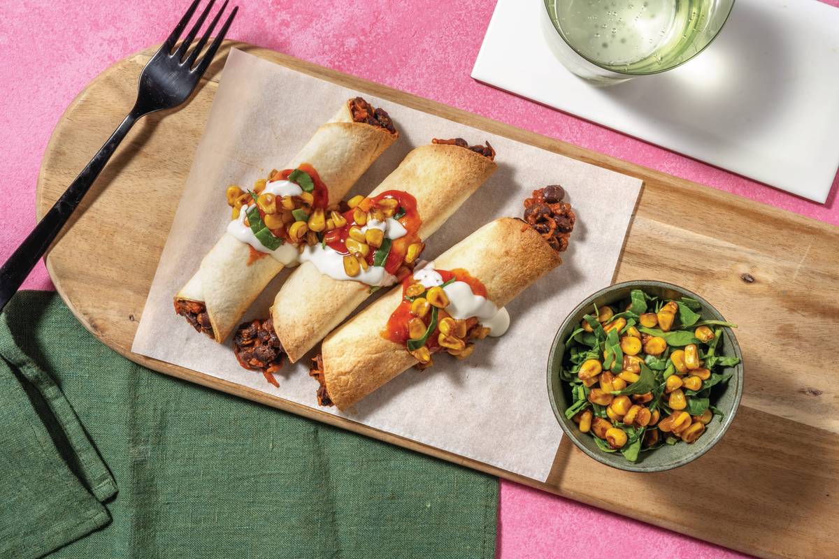 Pork & Black Bean Taquitos & Charred Corn Salsa