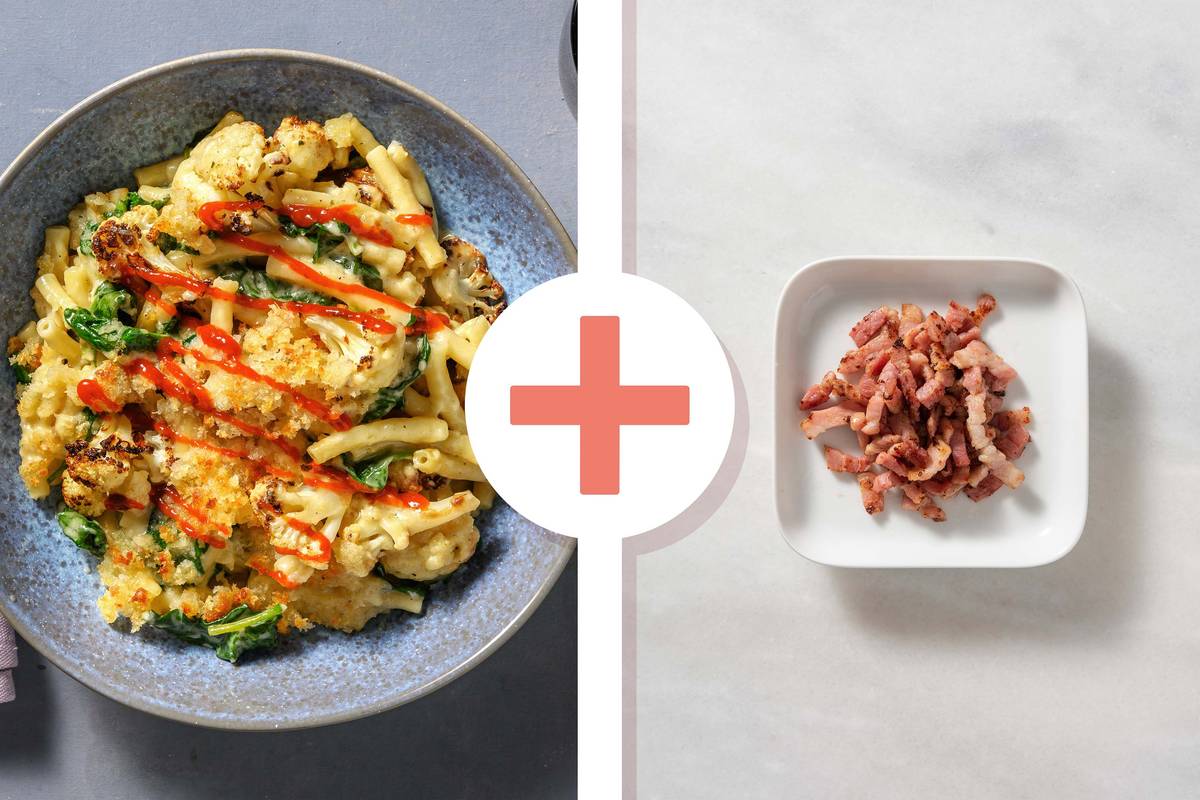 Blue Cheese Cauliflower Mac and Cheese with Bacon Lardons