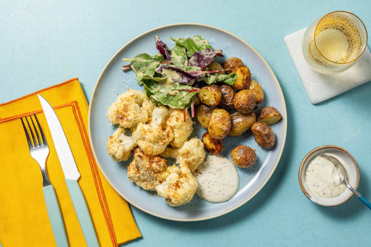 Blumenkohl Nuggets mit Thymian-Kartoffeln