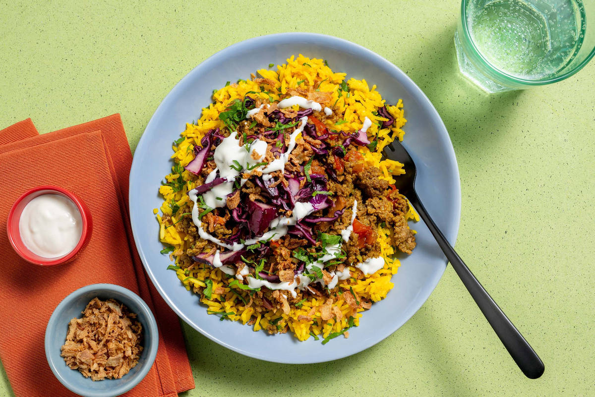 Shawarma-Spiced Beef & Golden Rice
