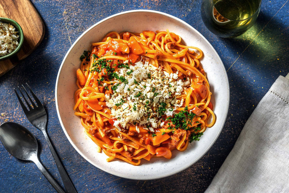 Bolognese mit Chorizo und frischen Linguine