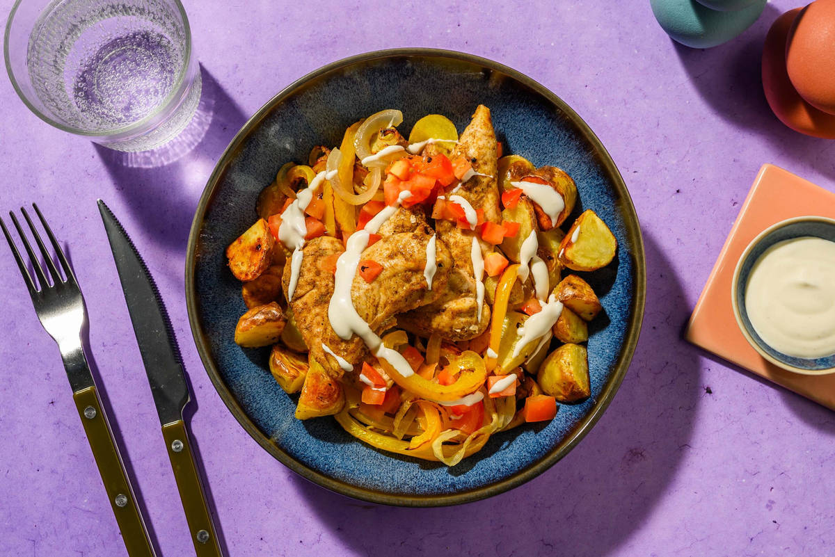 Sheet Pan Spiced Chicken Bowls