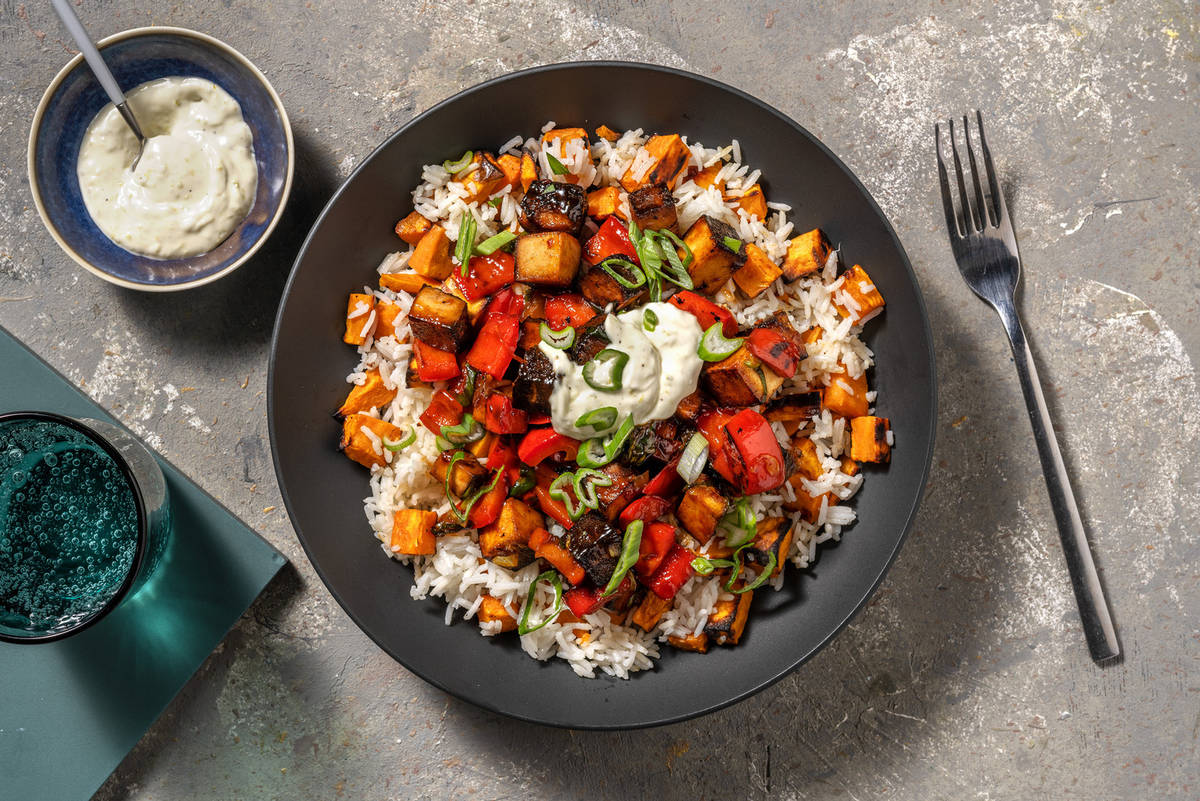 Mango-Jerk Tofu Rice Bowls