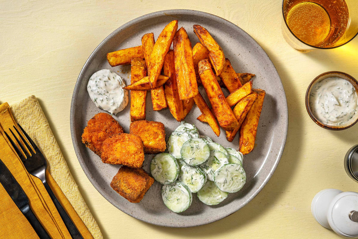 Bouchées de saumon et grosses frites