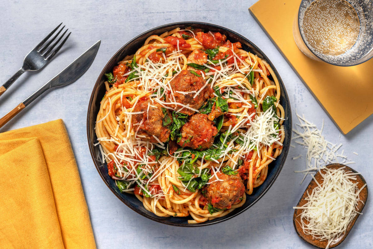 Beef Meatballs and Spaghetti Bolognese