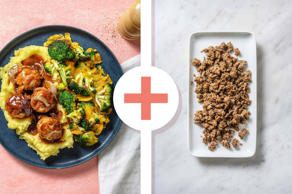 Boulettes double boeuf dans une sauce aux oignons caramélisés