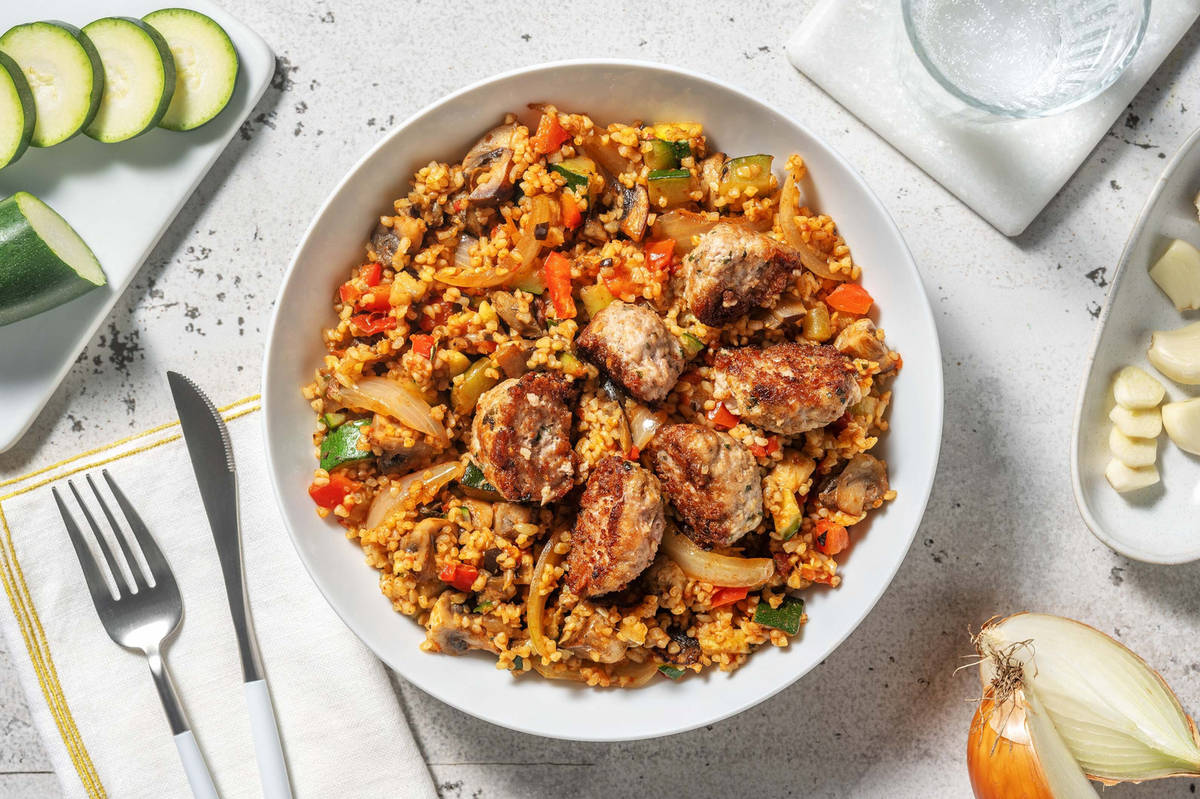Italiaanse-stijl bulgur met kipgehaktballetjes