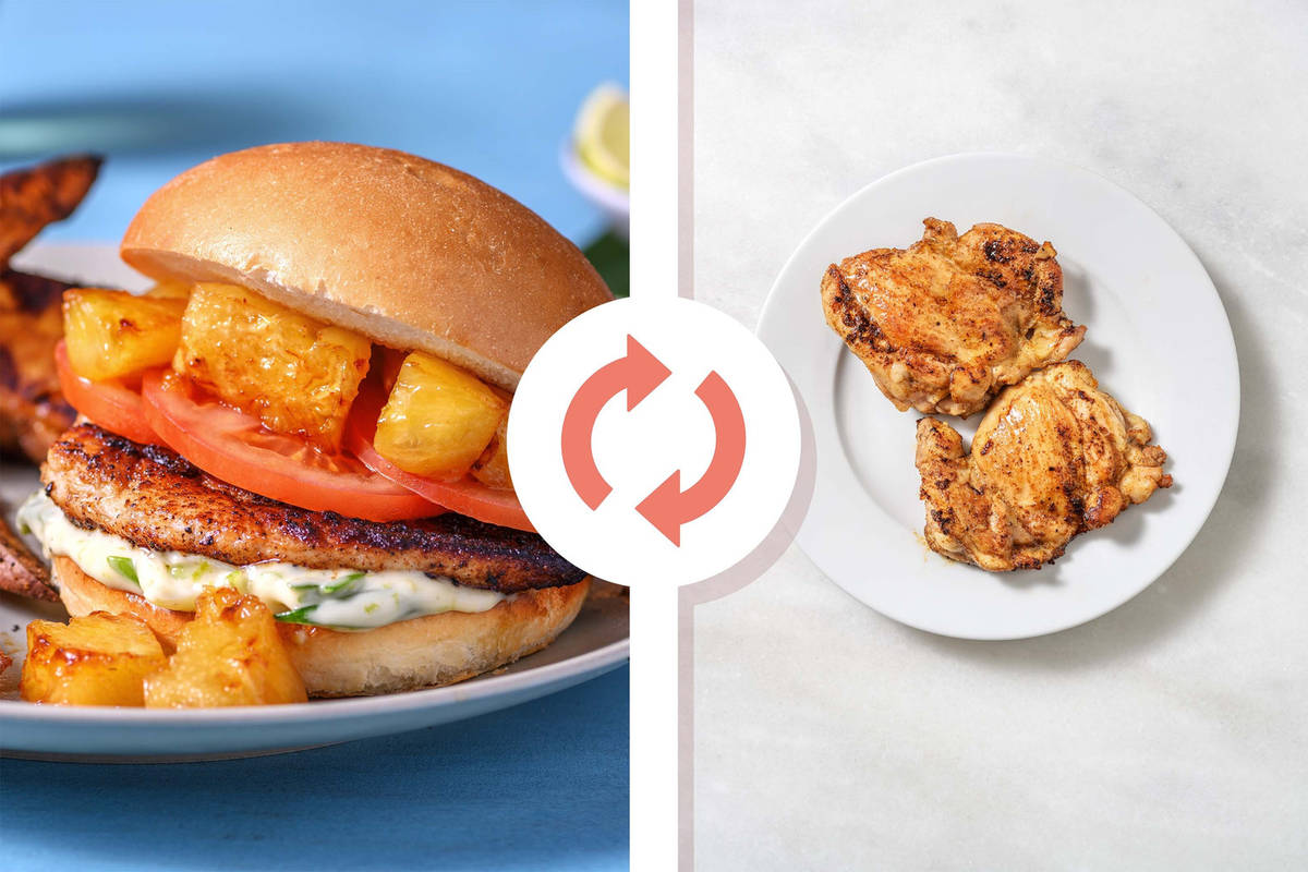 Jerk Chicken Thigh Burger and Charred Pineapple