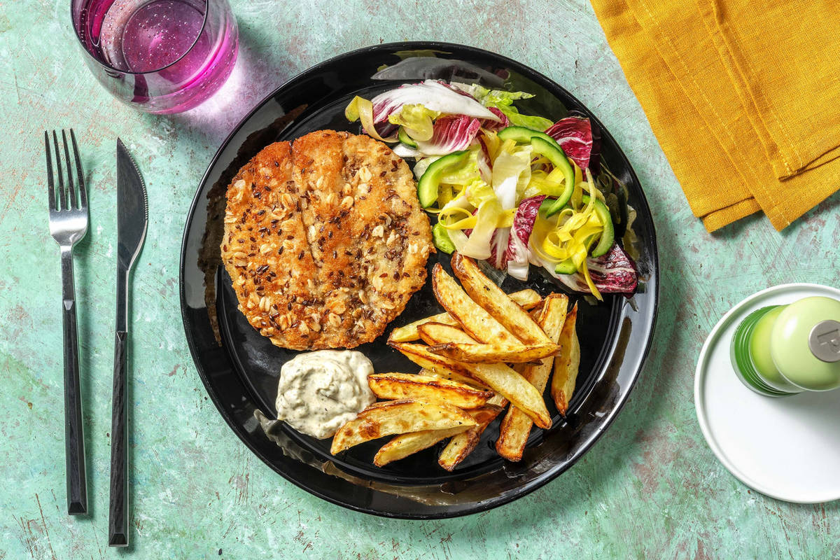 Visburger met ovenfrietjes
