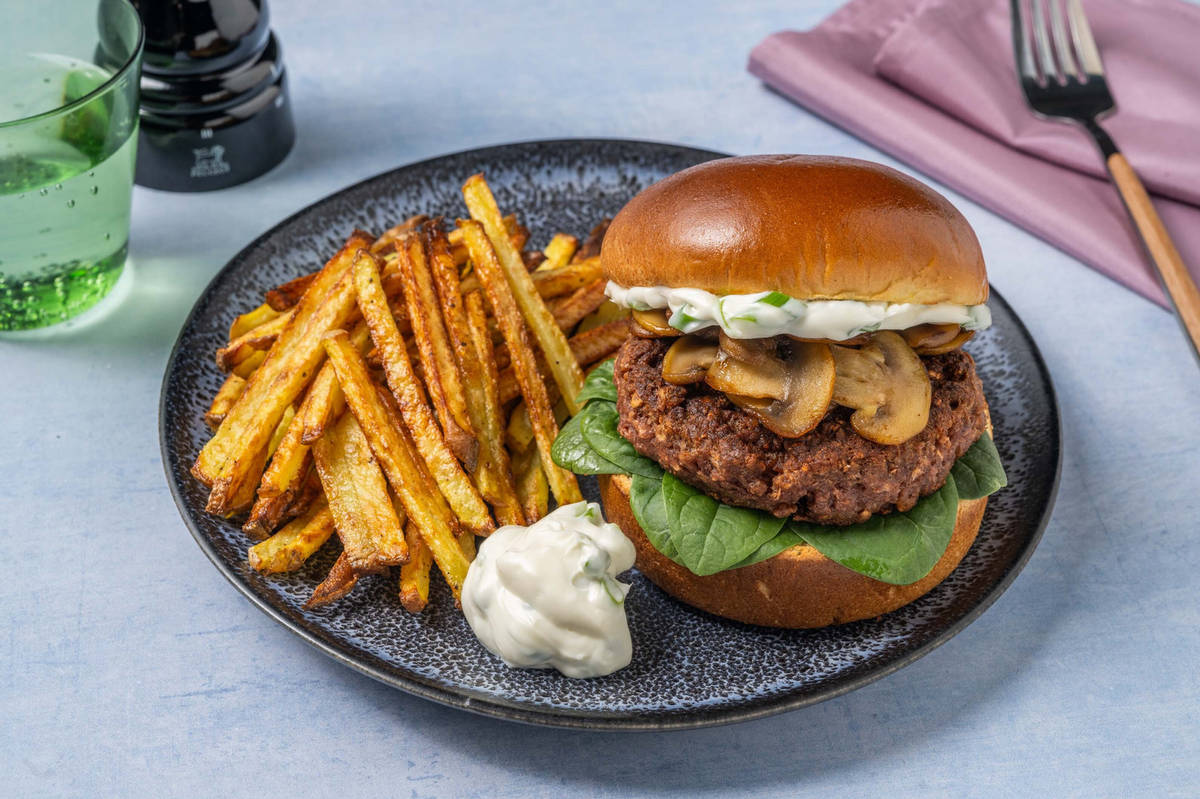 Mushroom-Topped Double Beyond Meat® Burgers
