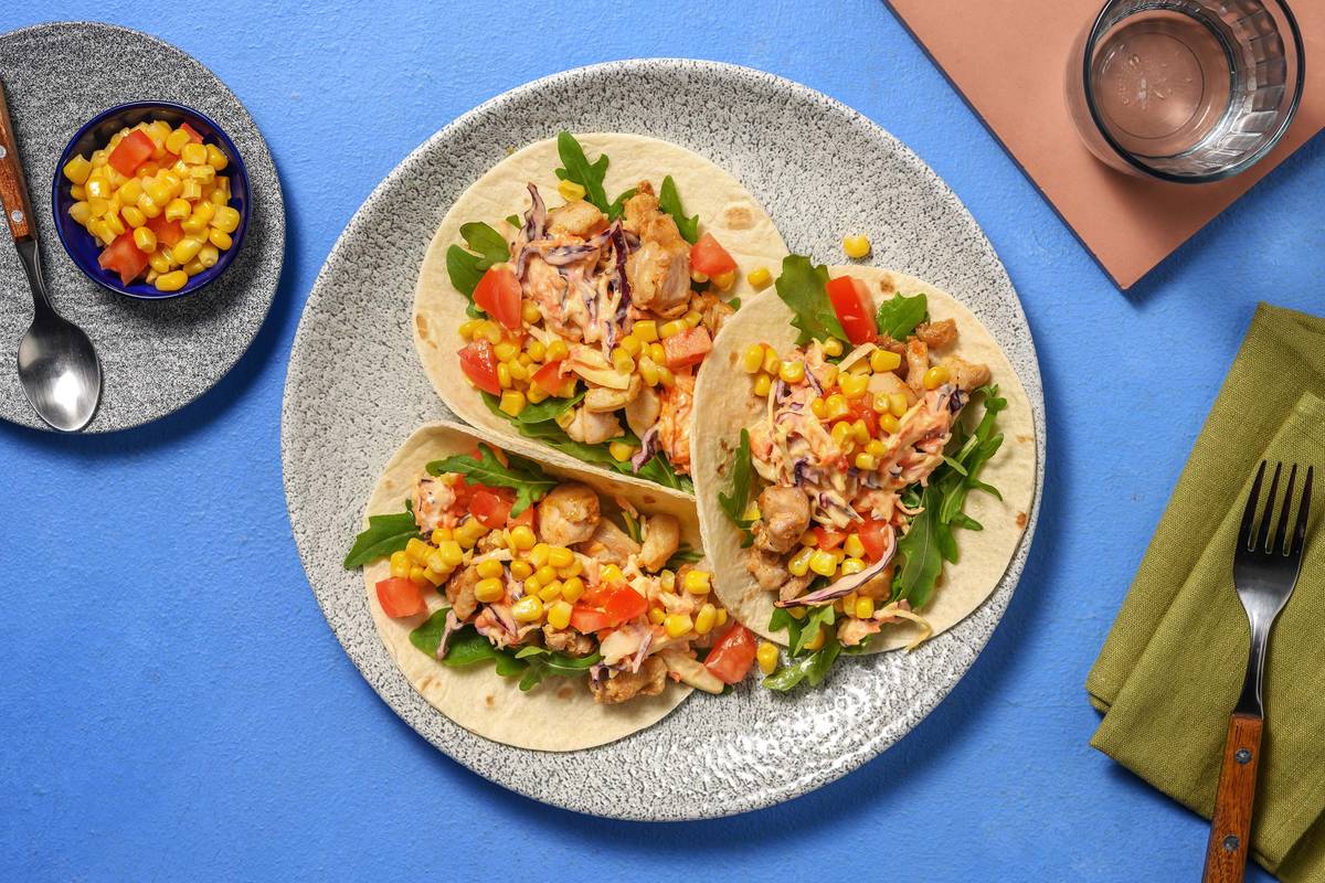 Cajun Chicken Tacos and Sweet Chilli Slaw